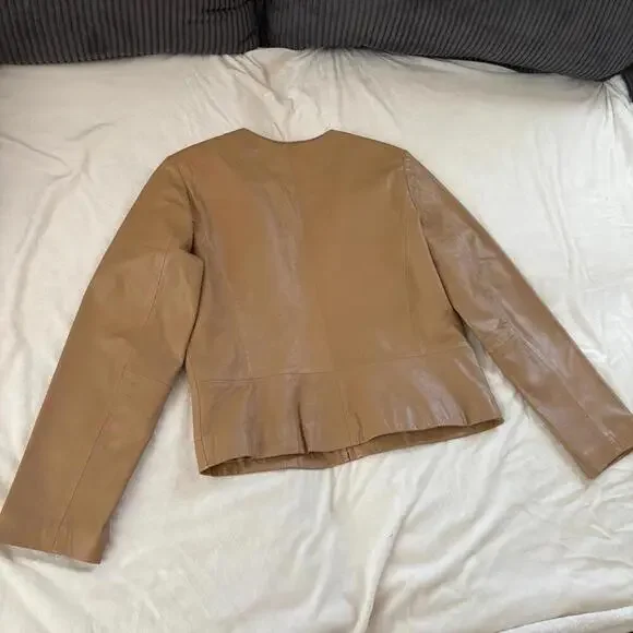 lambskin leather vintage yvonne & marie moto blazer jacket camel brown nude 10 - Picture 5 of 9